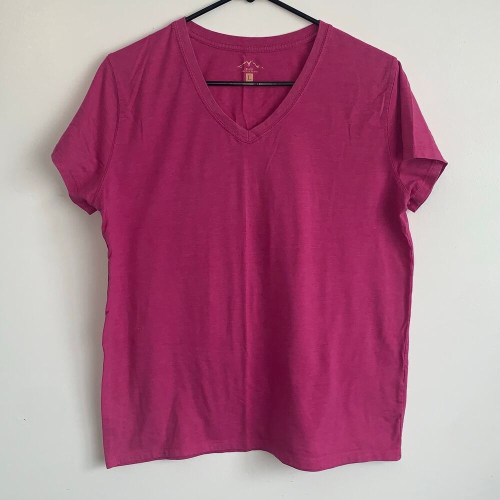 Blue Mountain Women’s V‑Neck Tee – Magenta – Size L – Cotton/Poly/Spandex Blend
